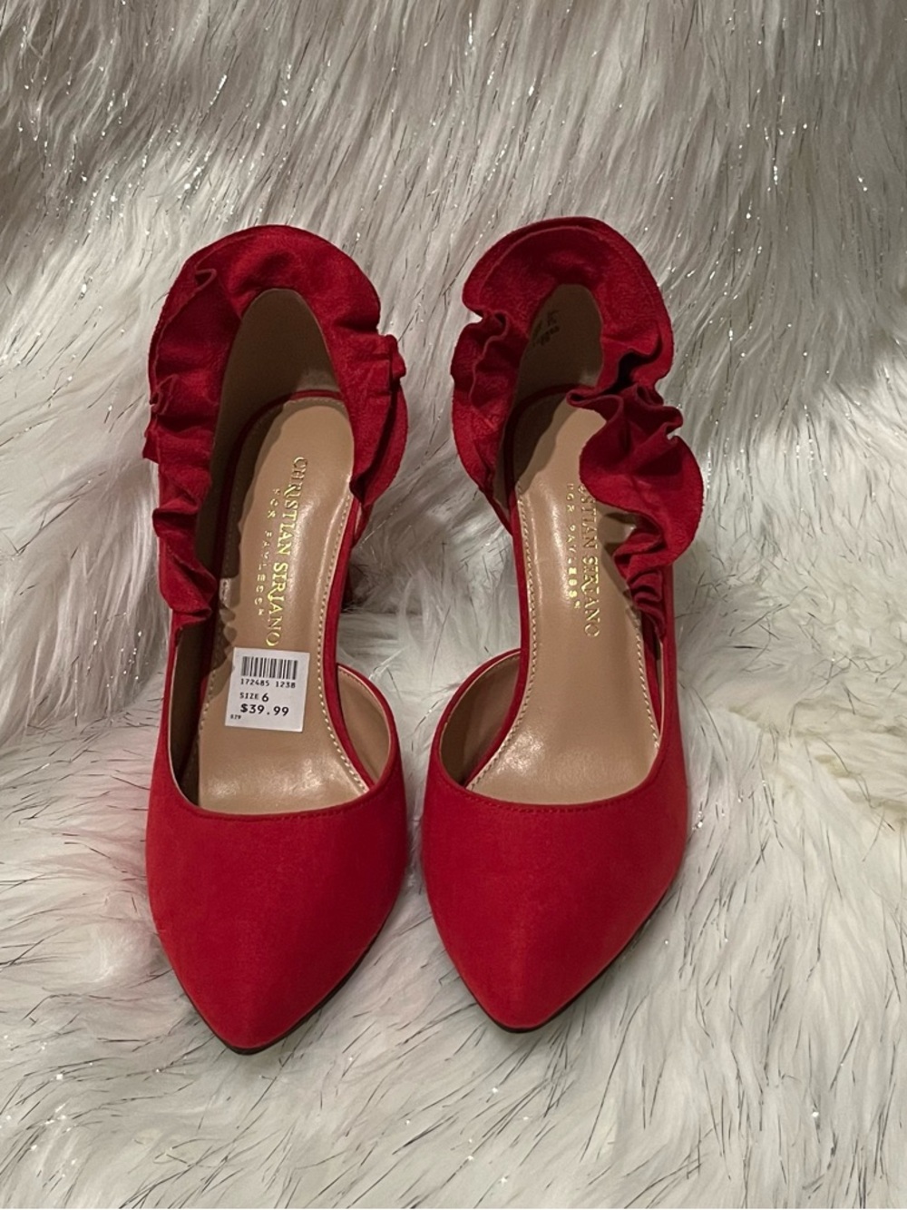 Christian Siriano Red Pointed-Toe Ruffle-Heels